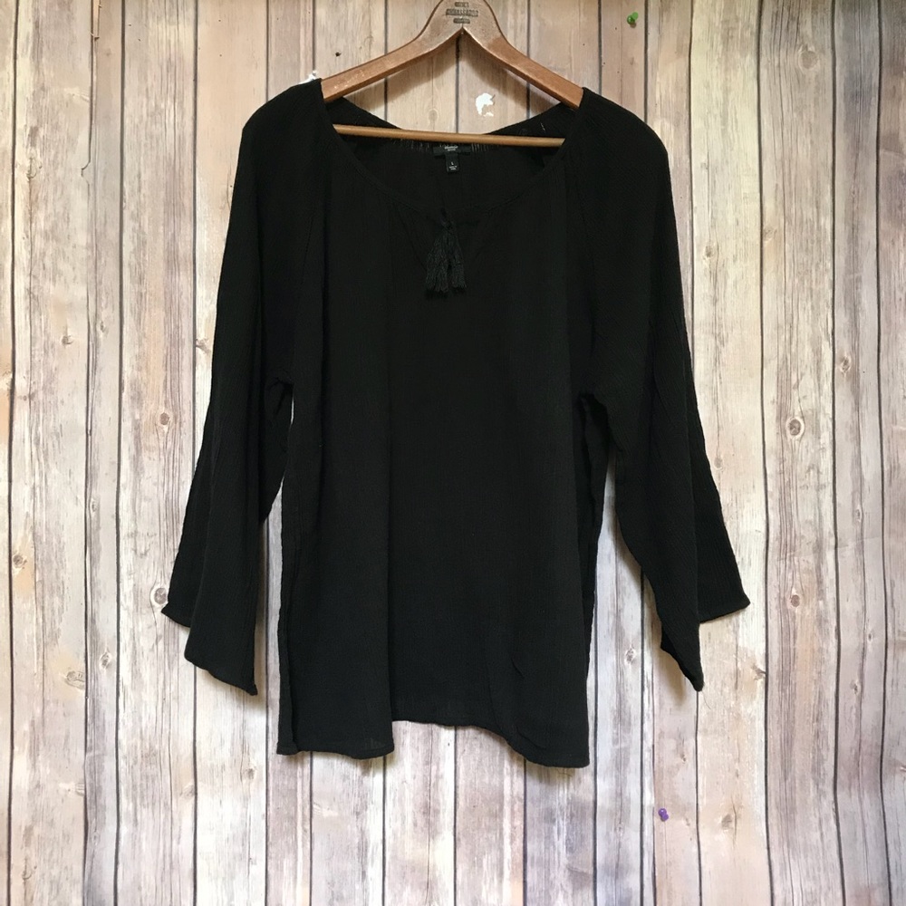 Talbots Petite L Black light Linen Blouse